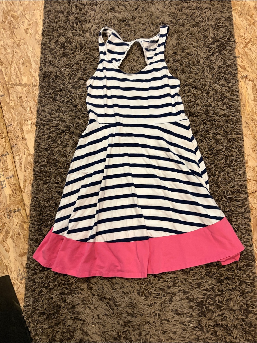 SO Navy & White Striped Casual Dress with Pink Hem
